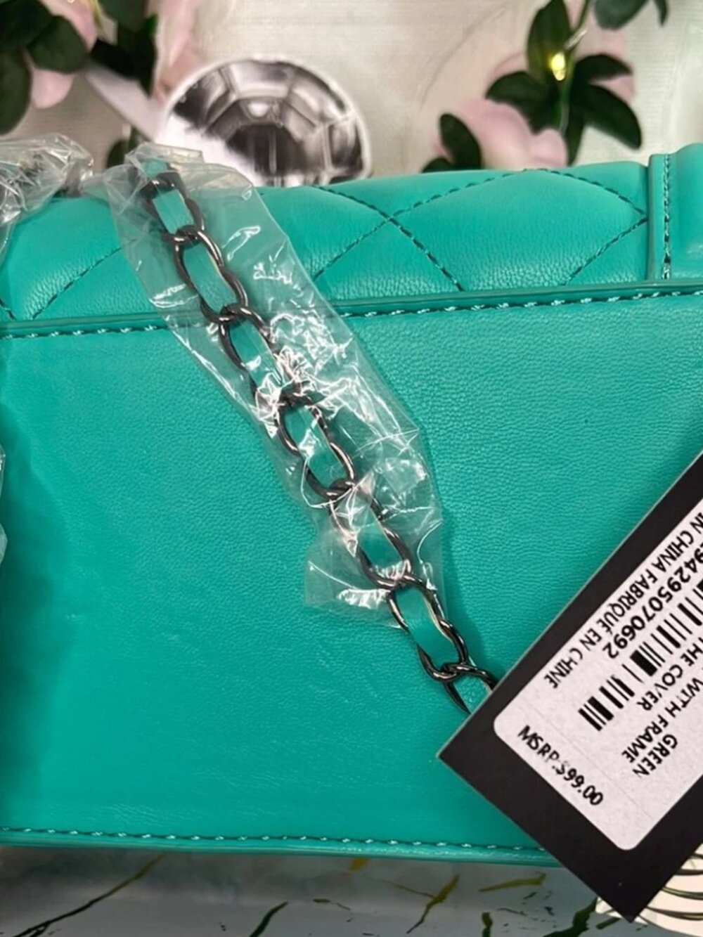Badgley Mischka Turquoise Quilted Chain Crossbody Bag - Picture 8 of 9